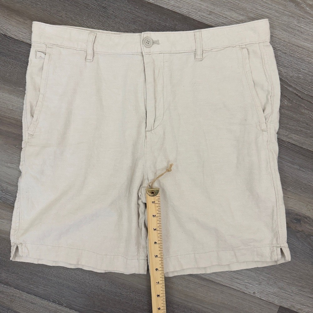 Zara Linen Cotton Bermuda Chino Shorts Oatmeal Beige Relaxed Fit Men's Size 32 - Picture 6 of 10